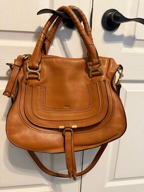 Chloe Medium Marcie Cognac Brown Pebbled Leather Shoulder Bag